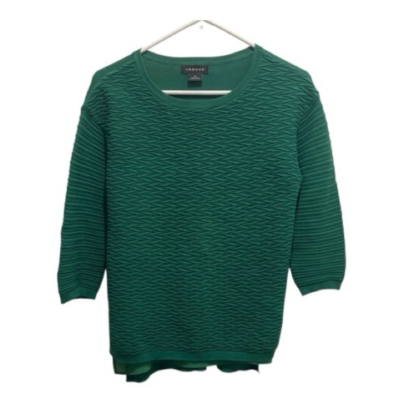 Trouve Sweaters - Trouvé Green Crew Neck Sweater with Textured Knit 3/4 Sleeves XS